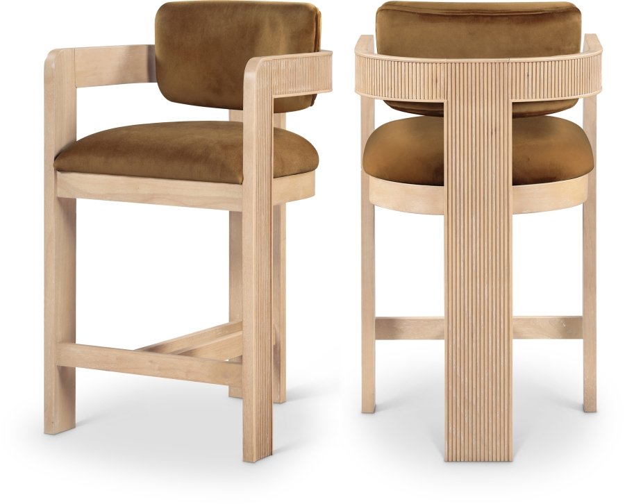 Sacha Velvet Upholstered Counter Stool - Saddle
