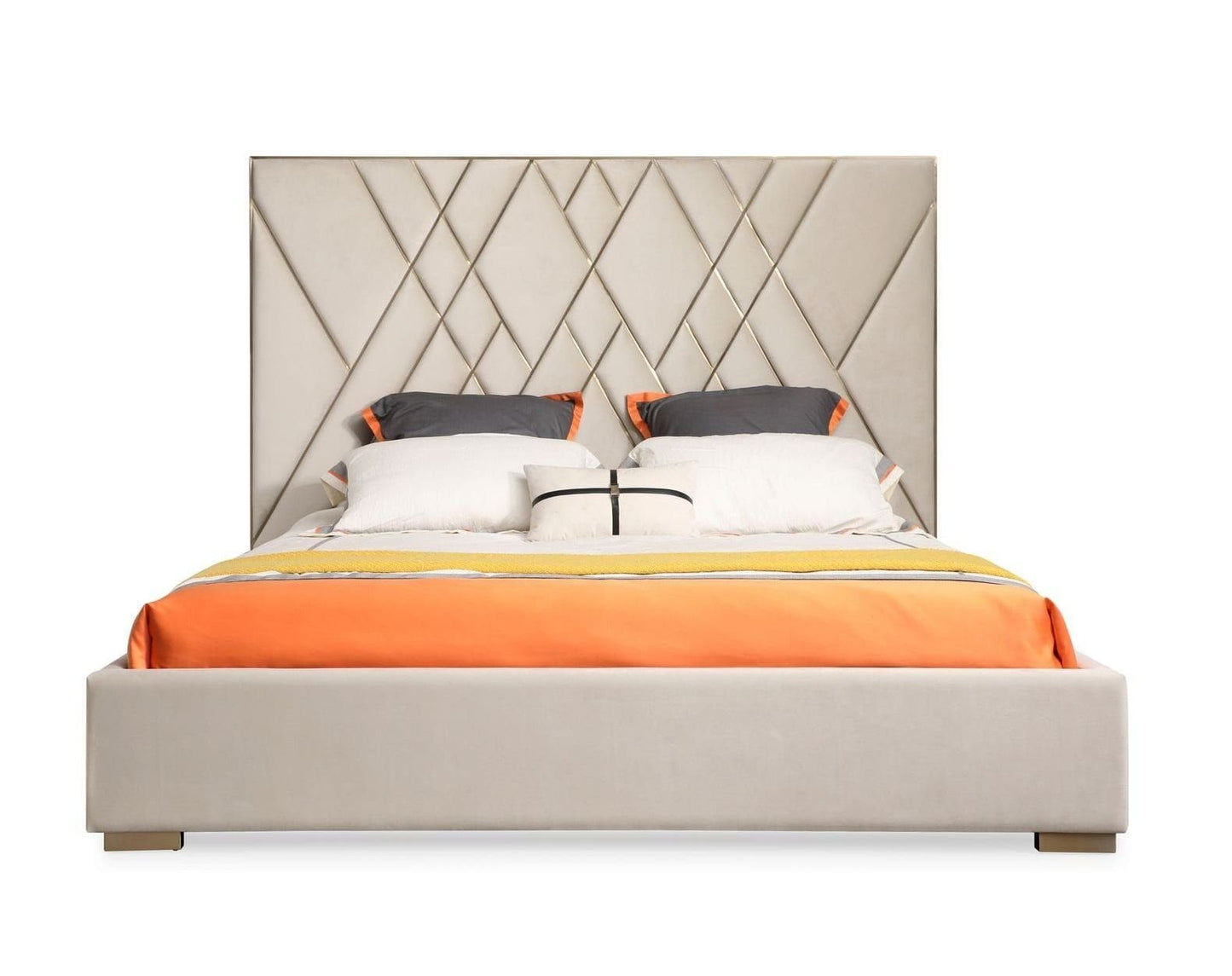 Eldora - Glam Beige Velvet and Brushed Brass Bed - CALIFORNIA KING