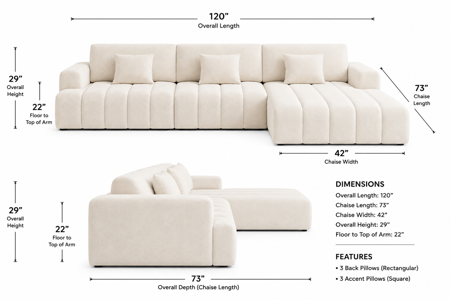 Isabella Seccional 120 inch Custom Made