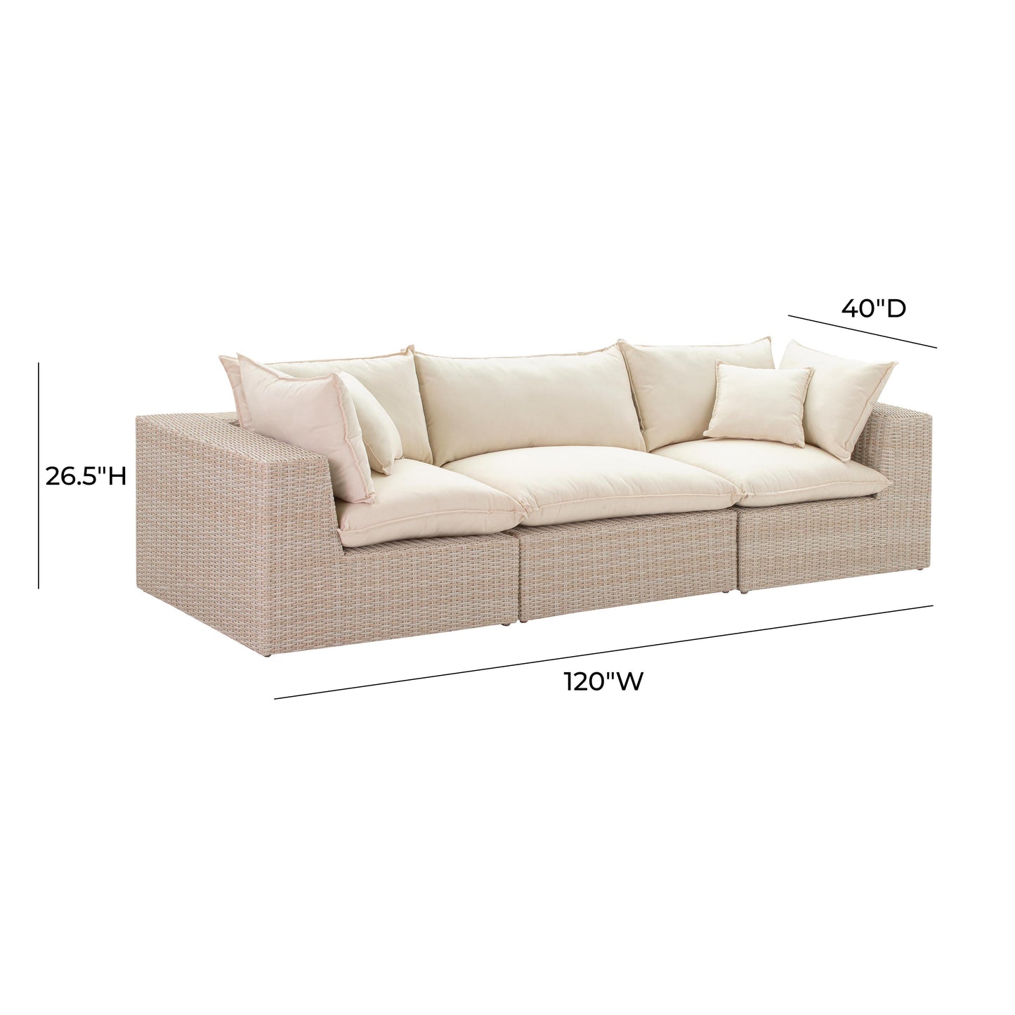Cali Natural Performance Fabric & Natural Wicker Modular Outdoor Sofa