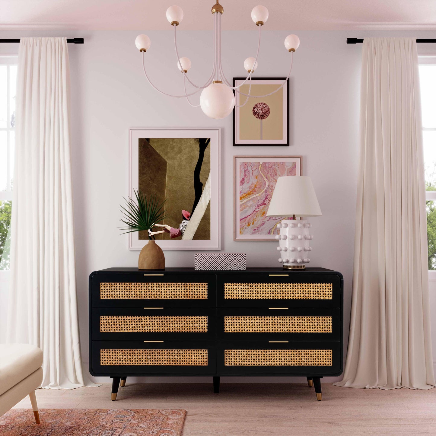 Christine 62" Black 6-Drawer Dresser