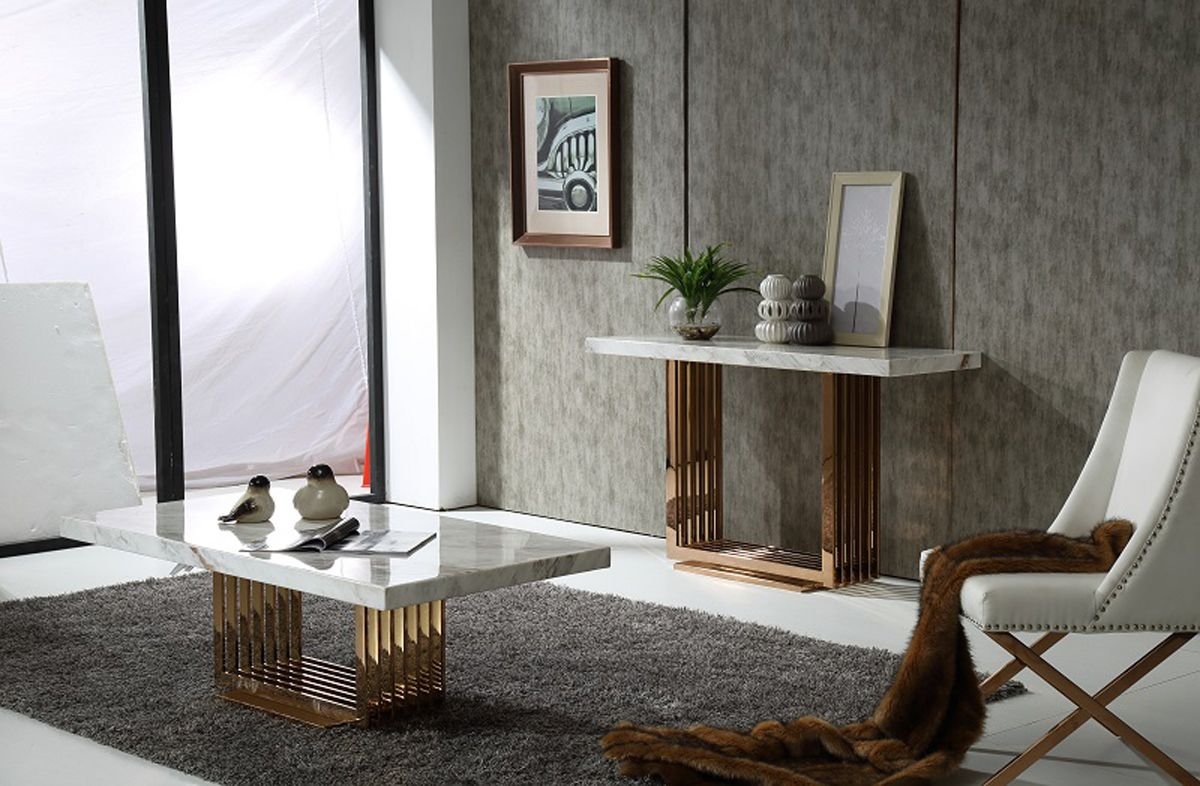Kingsley Modern Marble & Rosegold Coffee Table