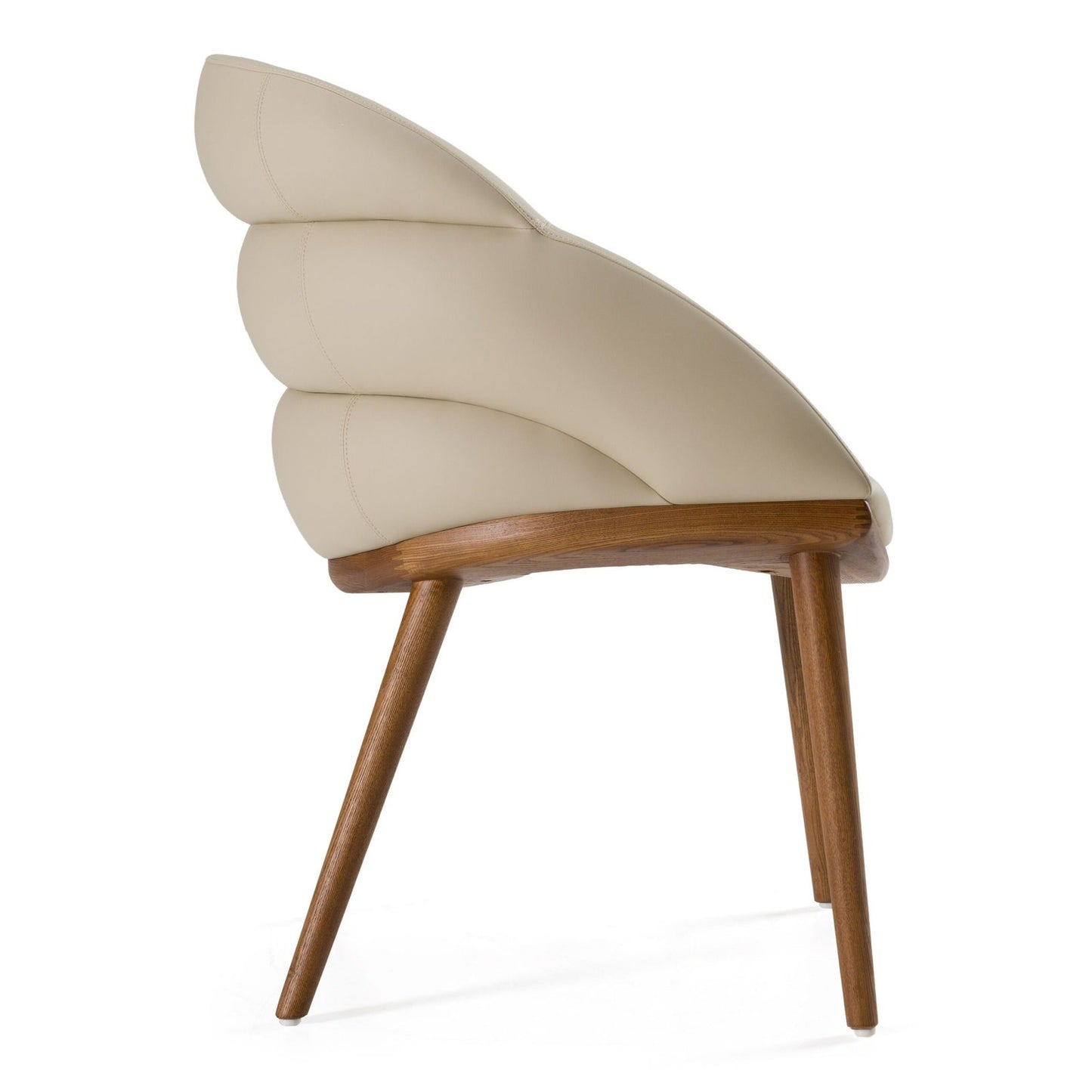 Michel - Mid-Century Modern Beige Vegan Leather + Walnut Dining Chair