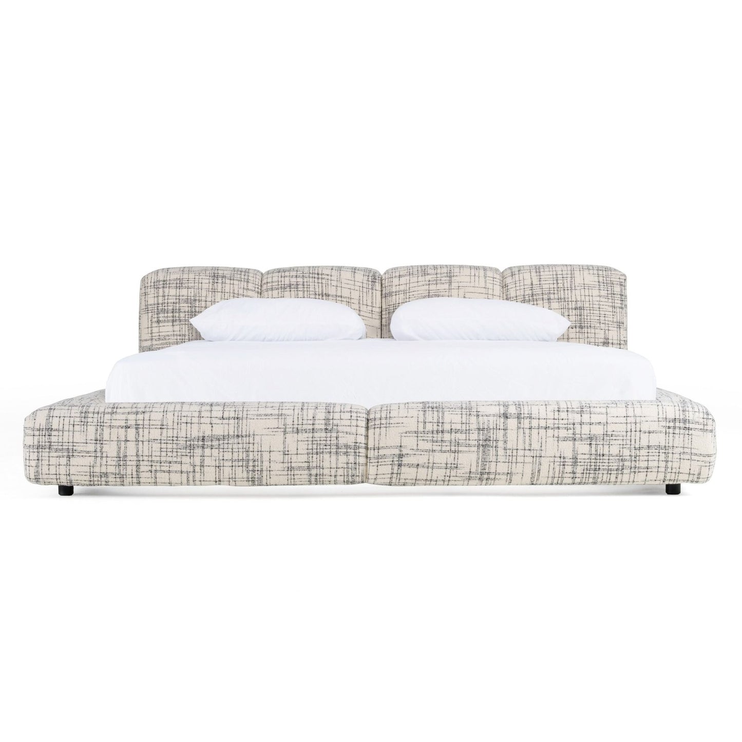 Shiloh - Modern Off-White + Black Fabric Bed - QUEEN