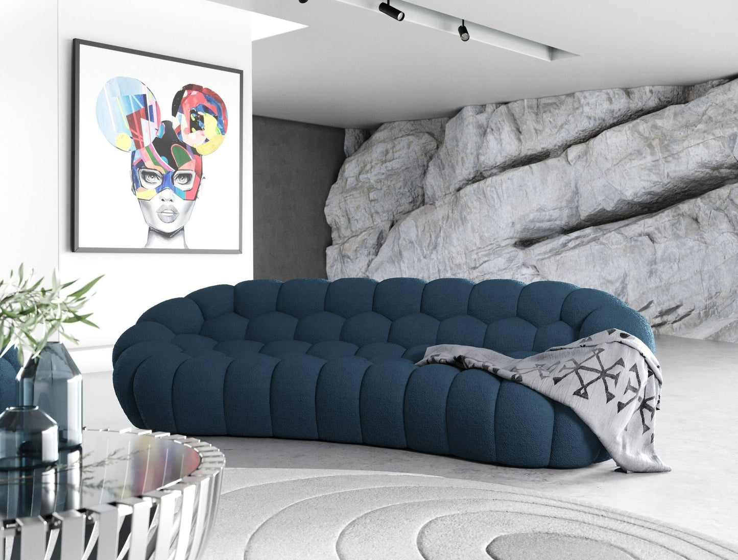 EAST Modern Curved Dark Teal Fabric Sofa