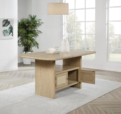 KAILANI CANE COUNTER HEIGHT STORAGE DINING TABLE BEIGE OAK