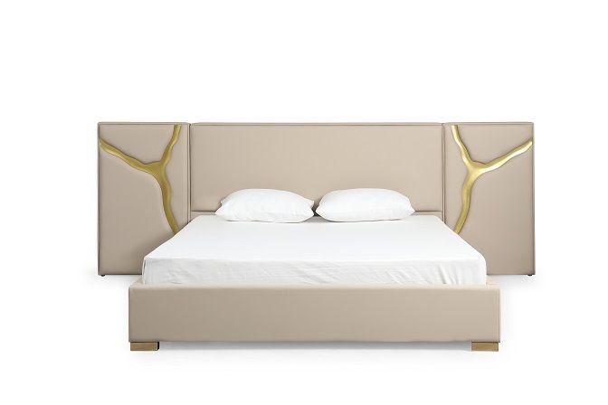Aspen - Glam Beige Bonded Leather & Gold Bed
