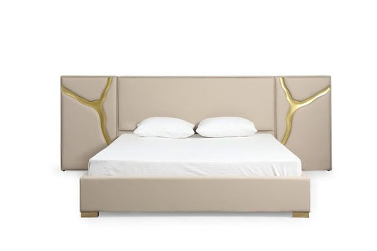 Aspen - Glam Beige Bonded Leather & Gold Bed