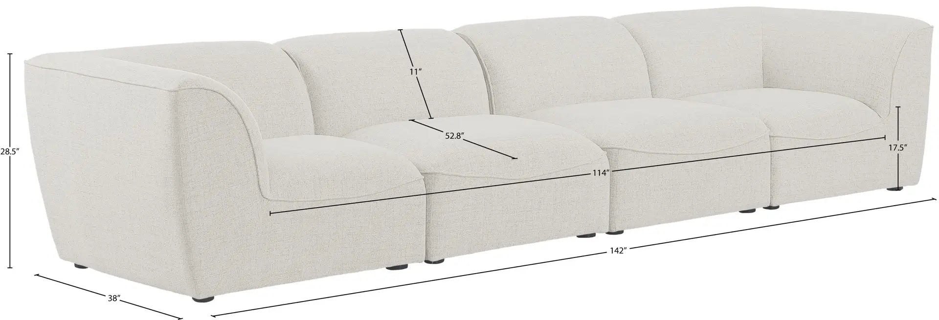 Miram 142" Linen Textured Fabric Upholstered 4pc. Modular Sofa