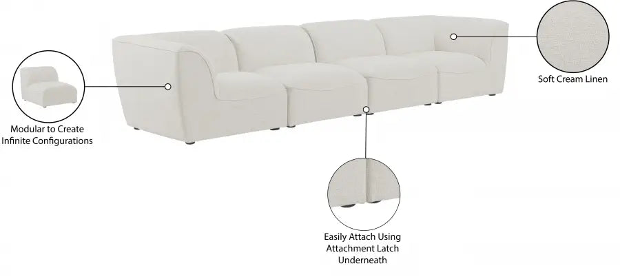 Miram 142" Linen Textured Fabric Upholstered 4pc. Modular Sofa