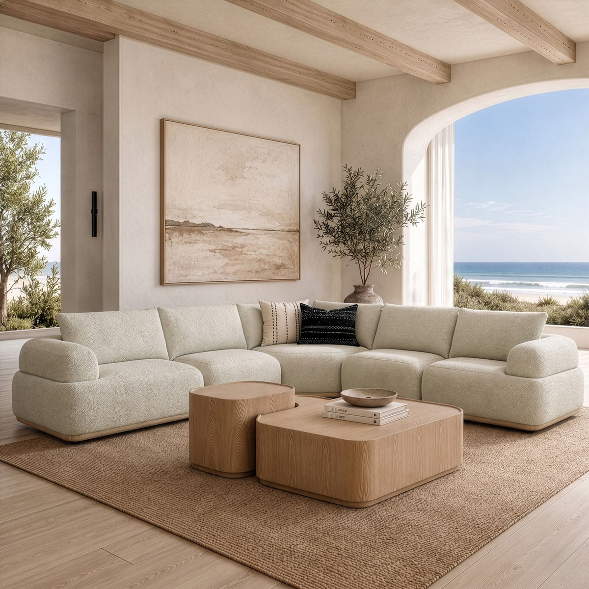 Evans - Contemporary Off-White Fabric Modular Sectional Sofa-5-Piece Sectional