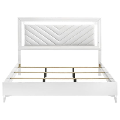 Cassia Eastern King LED Panel Bed White High Gloss