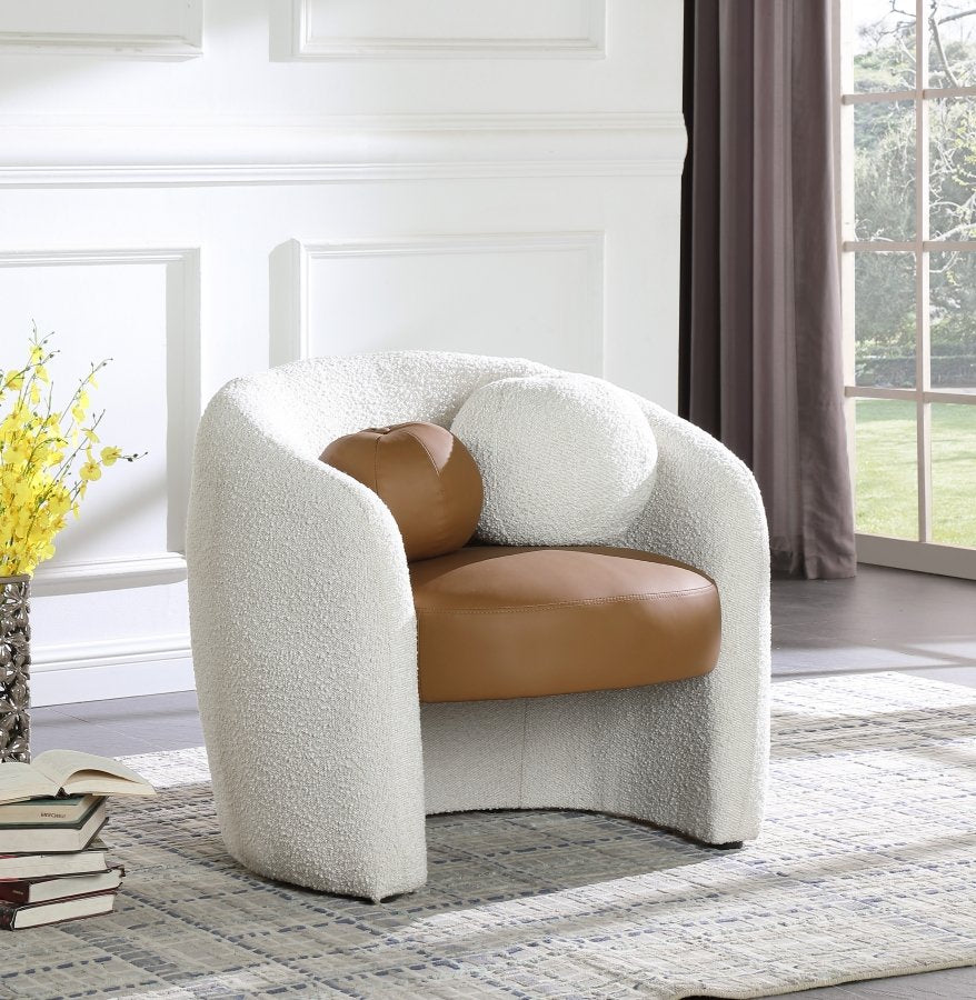 Acadia Boucle Fabric Upholstered and Vegan Leather Upholstered Accent Chair
