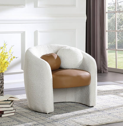 Acadia Boucle Fabric Upholstered and Vegan Leather Upholstered Accent Chair