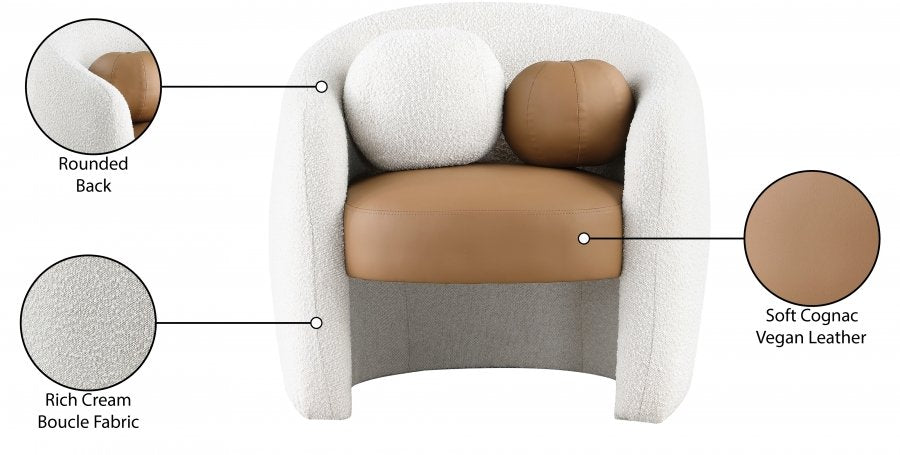 Acadia Boucle Fabric Upholstered and Vegan Leather Upholstered Accent Chair