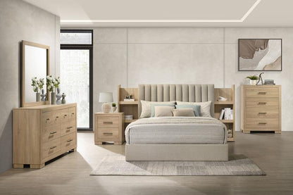 Arielle Queen Bookcase Panel Storage Bed Light Oak