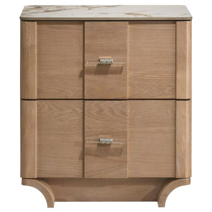 Leanne 2-Drawer Sinter Stone Top Nightstand – Light Oak