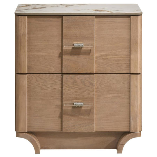 Leanne 2-Drawer Sinter Stone Top Nightstand – Light Oak