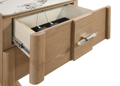 Leanne 2-Drawer Sinter Stone Top Nightstand – Light Oak