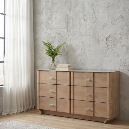 Leanne 6-Drawer Sinter Stone Top Dresser – Light Oak