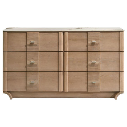 Leanne 6-Drawer Sinter Stone Top Dresser – Light Oak