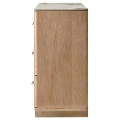 Leanne 6-Drawer Sinter Stone Top Dresser – Light Oak