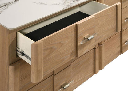 Leanne 6-Drawer Sinter Stone Top Dresser – Light Oak