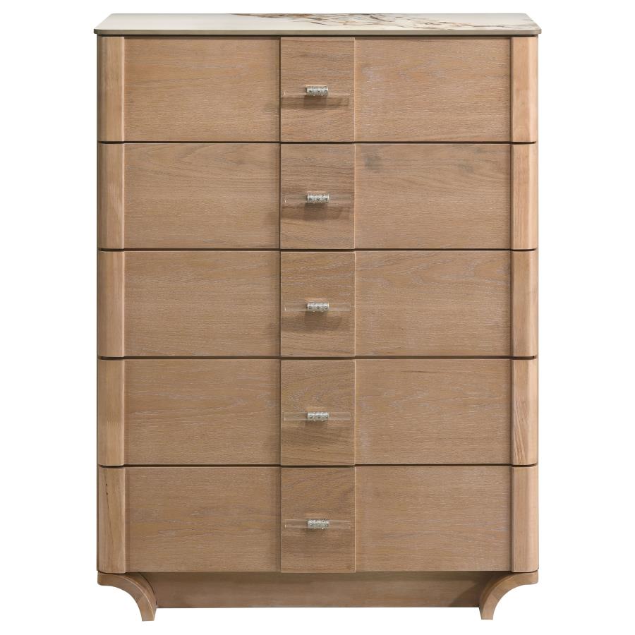 Leanne 5-Drawer Sinter Stone Top Chest of Drawers – Light Oak