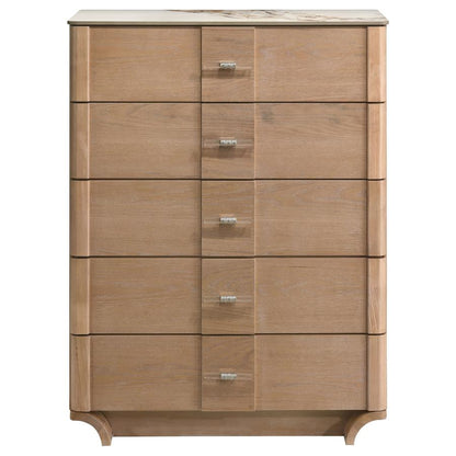 Leanne 5-Drawer Sinter Stone Top Chest of Drawers – Light Oak