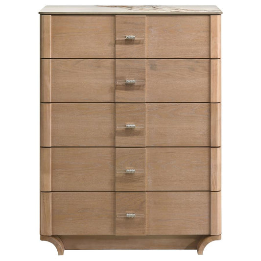 Leanne 5-Drawer Sinter Stone Top Chest of Drawers – Light Oak