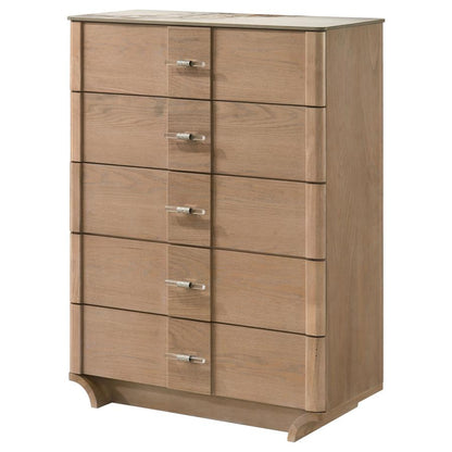 Leanne 5-Drawer Sinter Stone Top Chest of Drawers – Light Oak