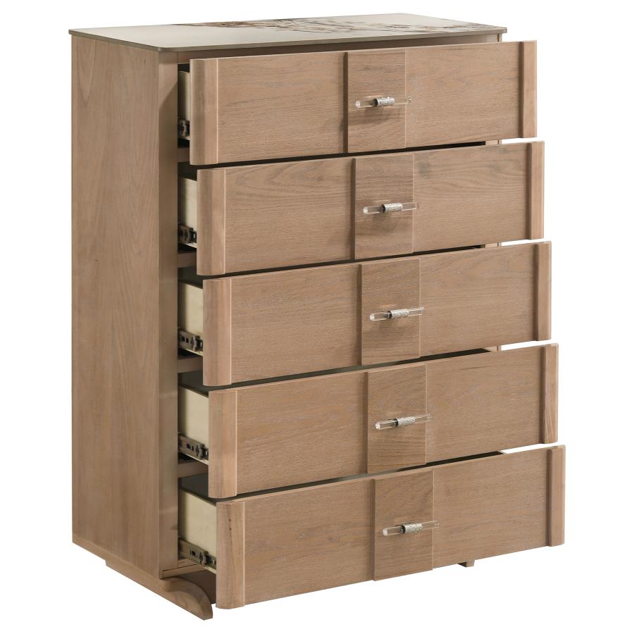 Leanne 5-Drawer Sinter Stone Top Chest of Drawers – Light Oak