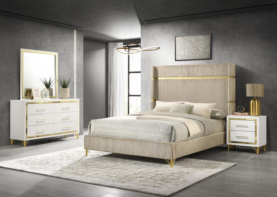 Lucia 4-piece Bedroom Set with Upholstered Queen Wingback Panel Bed Beige