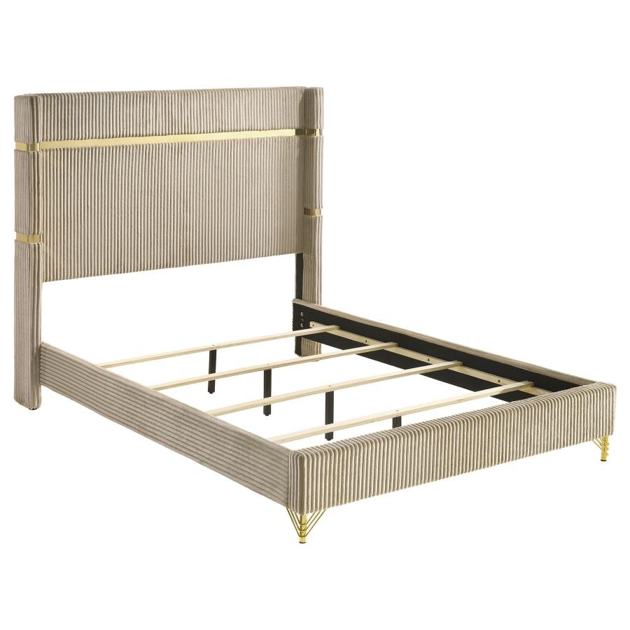 Lucia 4-piece Bedroom Set with Upholstered Queen Wingback Panel Bed Beige