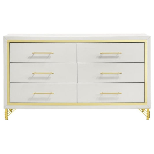 Lucia 4-piece Bedroom Set with Upholstered Queen Wingback Panel Bed Beige - DRESSER
