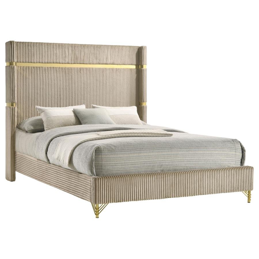 Lucia 4-piece Bedroom Set with Upholstered Queen Wingback Panel Bed Beige - BED QUEEN