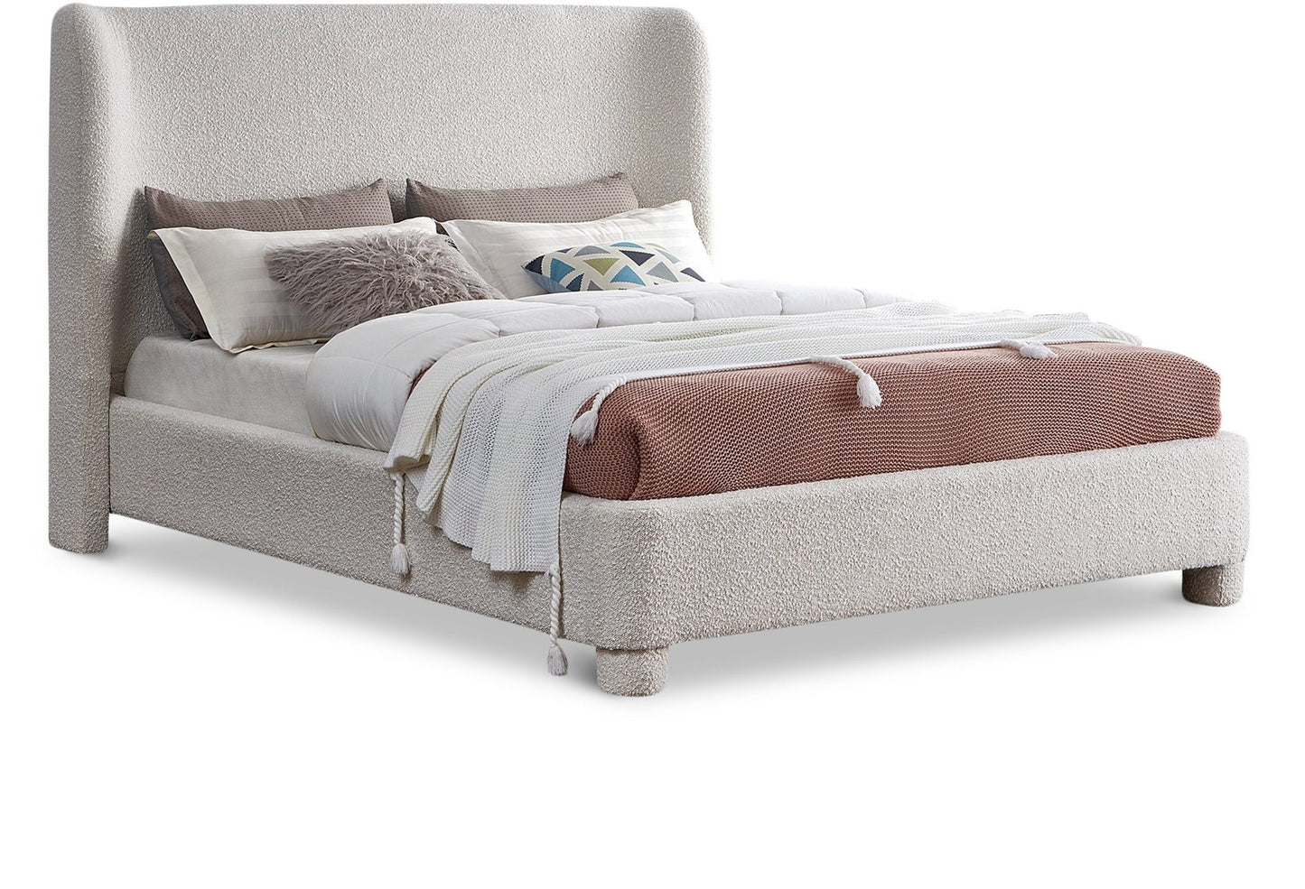 Penny Boucle Fabric Bed - KING BED CREAM