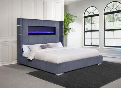 Tisdall Upholstered Queen Flame Visualizer Bed Grey