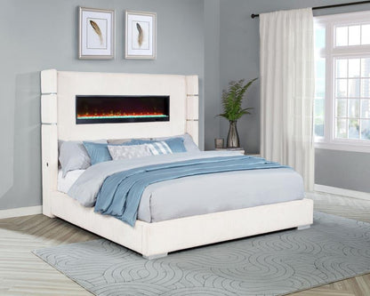 Tisdall Upholstered Queen Flame Visualizer Bed Cream