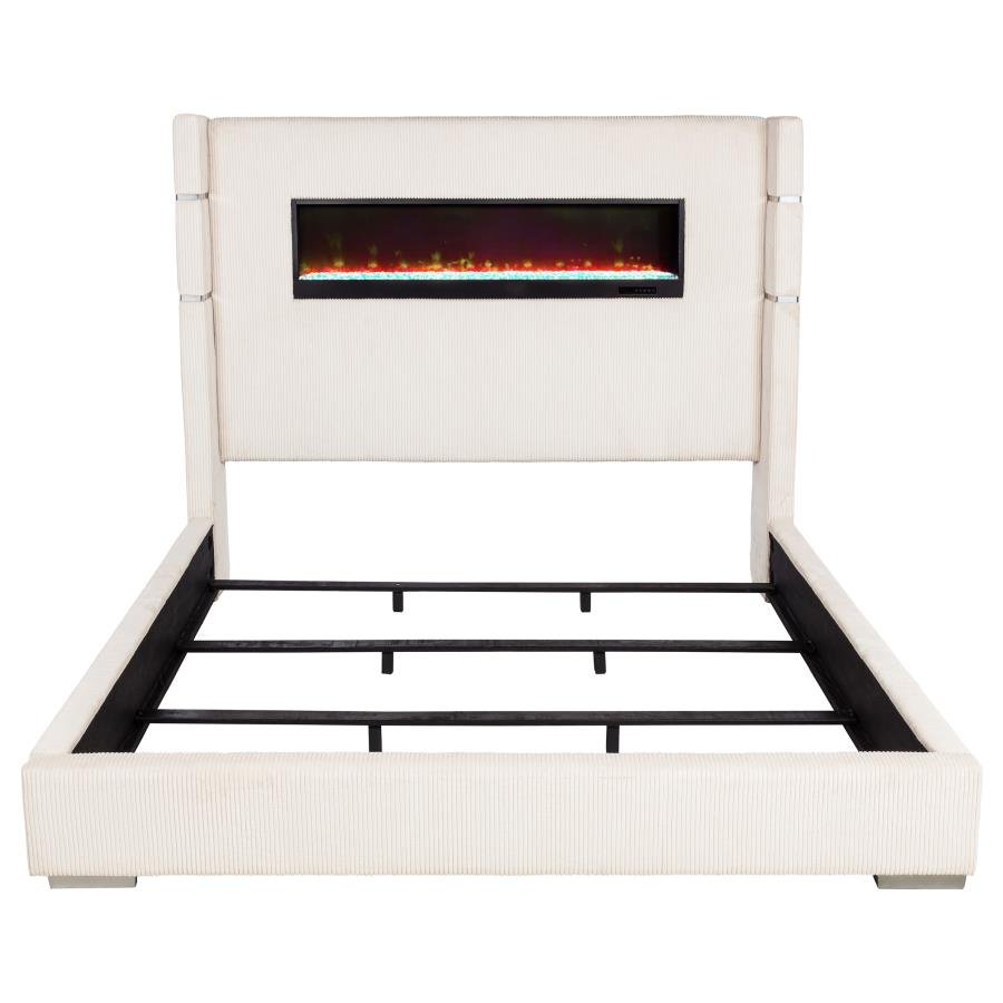 Tisdall Upholstered Queen Flame Visualizer Bed Cream