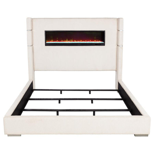 Tisdall Upholstered Queen Flame Visualizer Bed Cream
