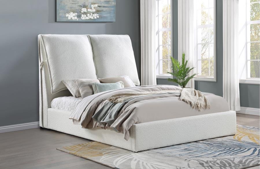 Gwendoline Upholstered Queen Panel Bed White - KING