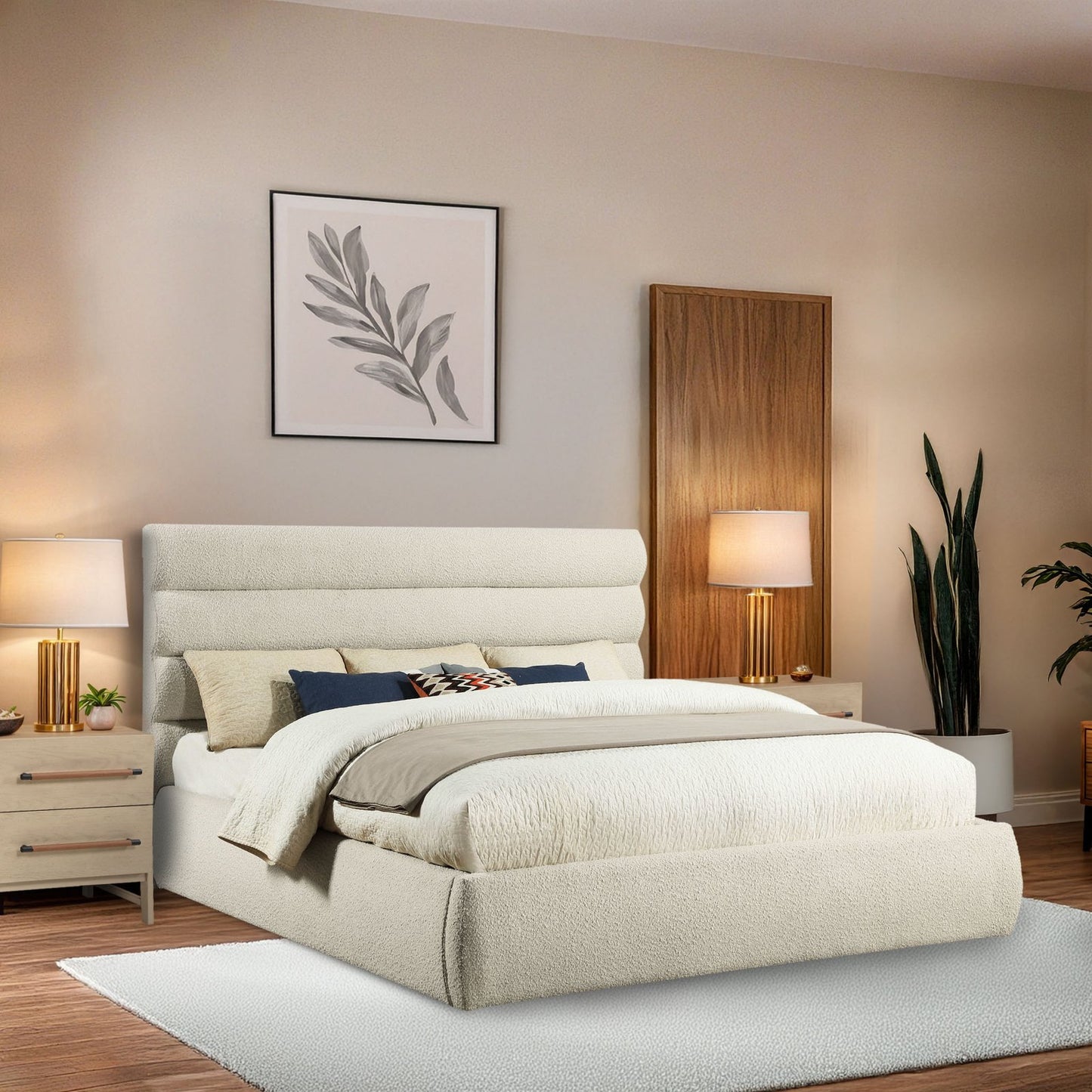 Adam Boucle Fabric Upholstered Bed. King Size.