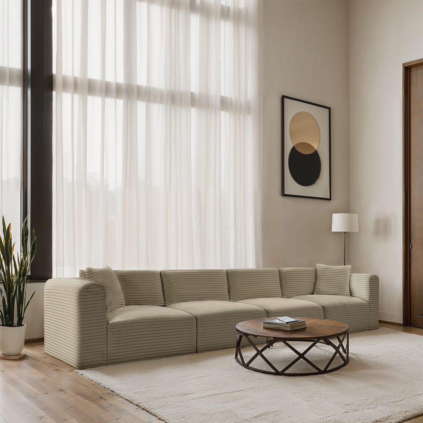 Shaggy 140" Corduroy Performance Fabric Upholstered Upholstered Modular Sofa
