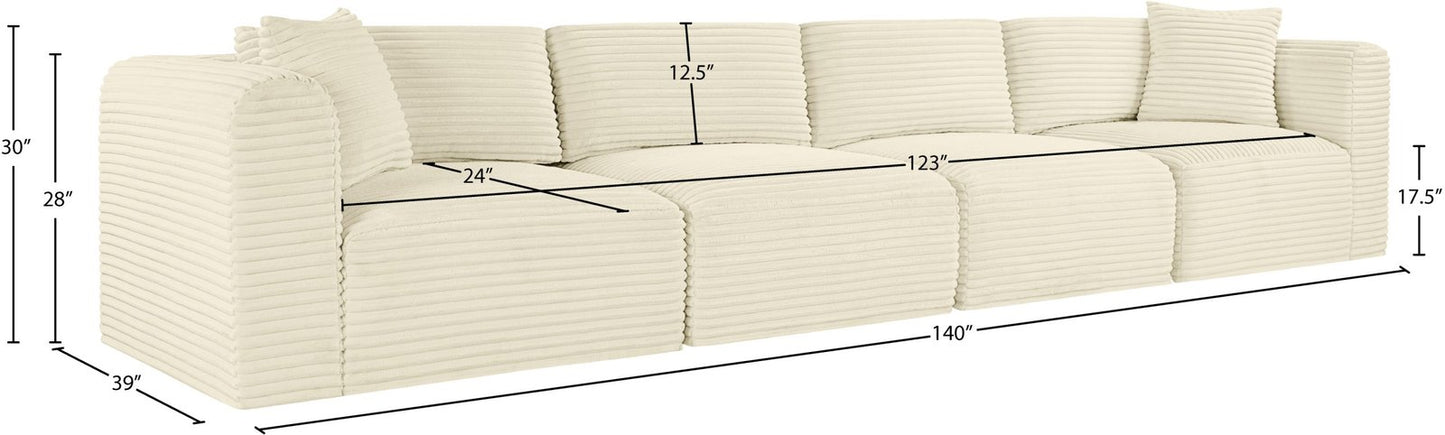 Shaggy 140" Corduroy Performance Fabric Upholstered Upholstered Modular Sofa