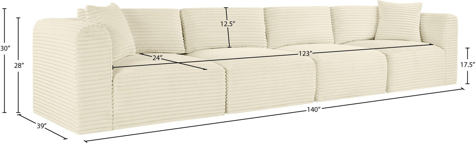 Shaggy 140" Corduroy Performance Fabric Upholstered Upholstered Modular Sofa