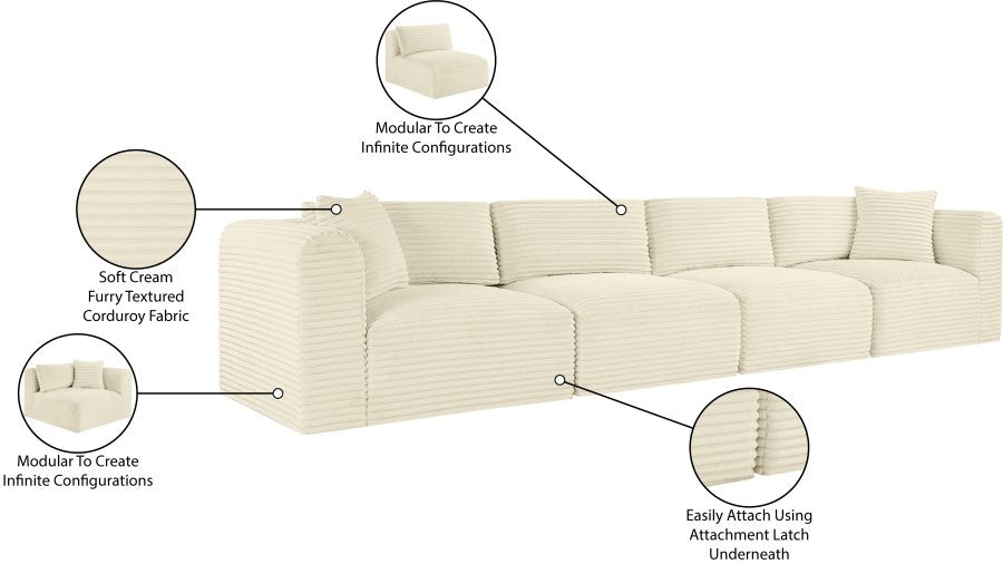 Shaggy 140" Corduroy Performance Fabric Upholstered Upholstered Modular Sofa