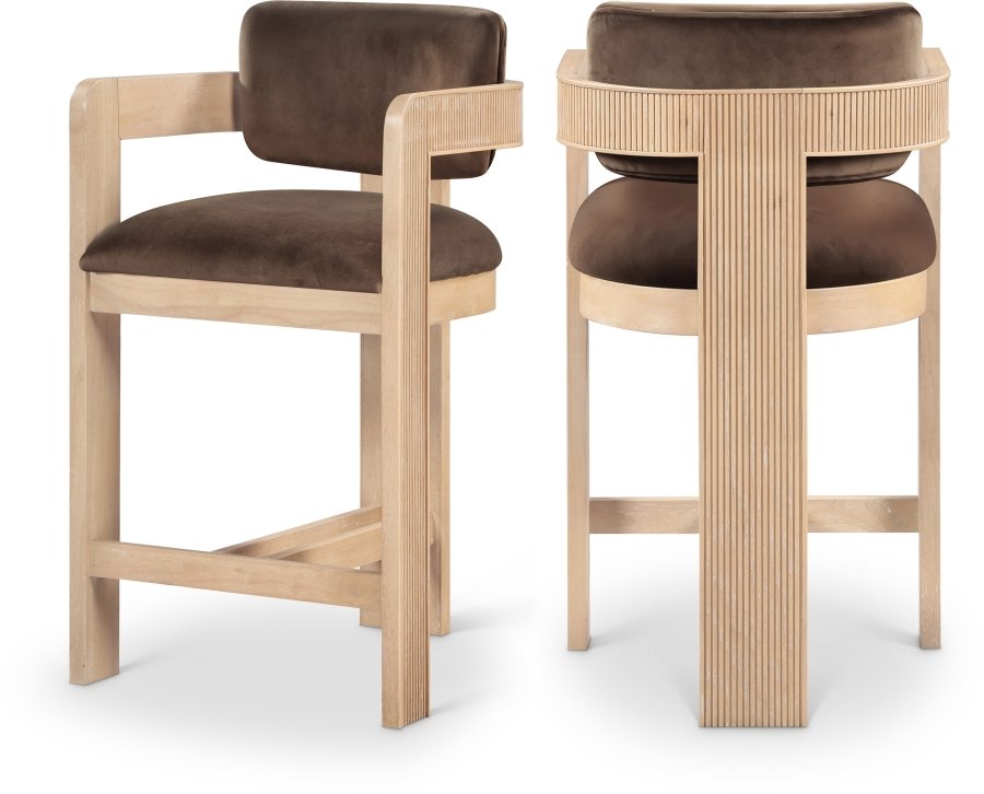 Sacha Velvet Upholstered Counter Stool - Brown