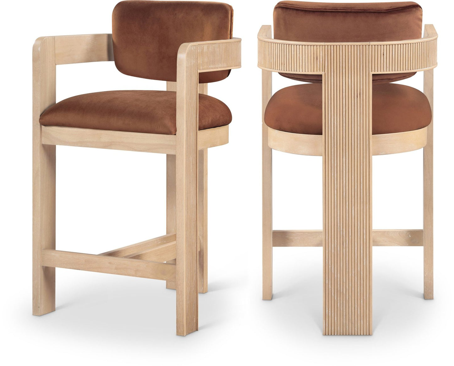 Sacha Velvet Upholstered Counter Stool - Cognac
