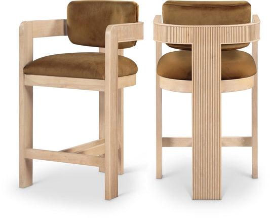 Sacha Velvet Upholstered Counter Stool - Saddle